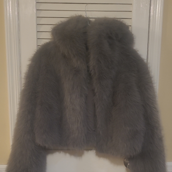 Wild Fable Gray Faux Fur Hoodie Jacket..NWT. Gorgeous - Picture 3 of 7